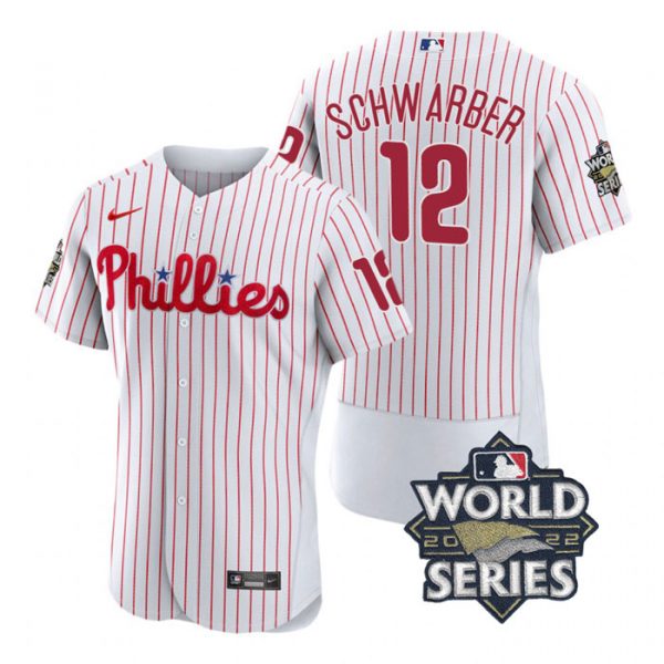 Phillies 12 Kyle Schwarber White Nike 2022 World Series Flexbase Jersey